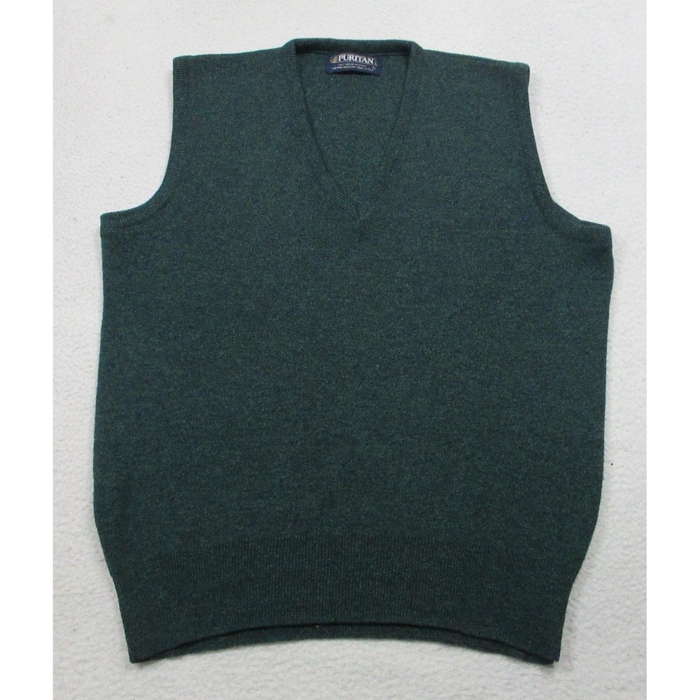 Vintage Puritan Sweater Vest Mens Large Green Orlon‎ Acrylic V Neck Knit 80s